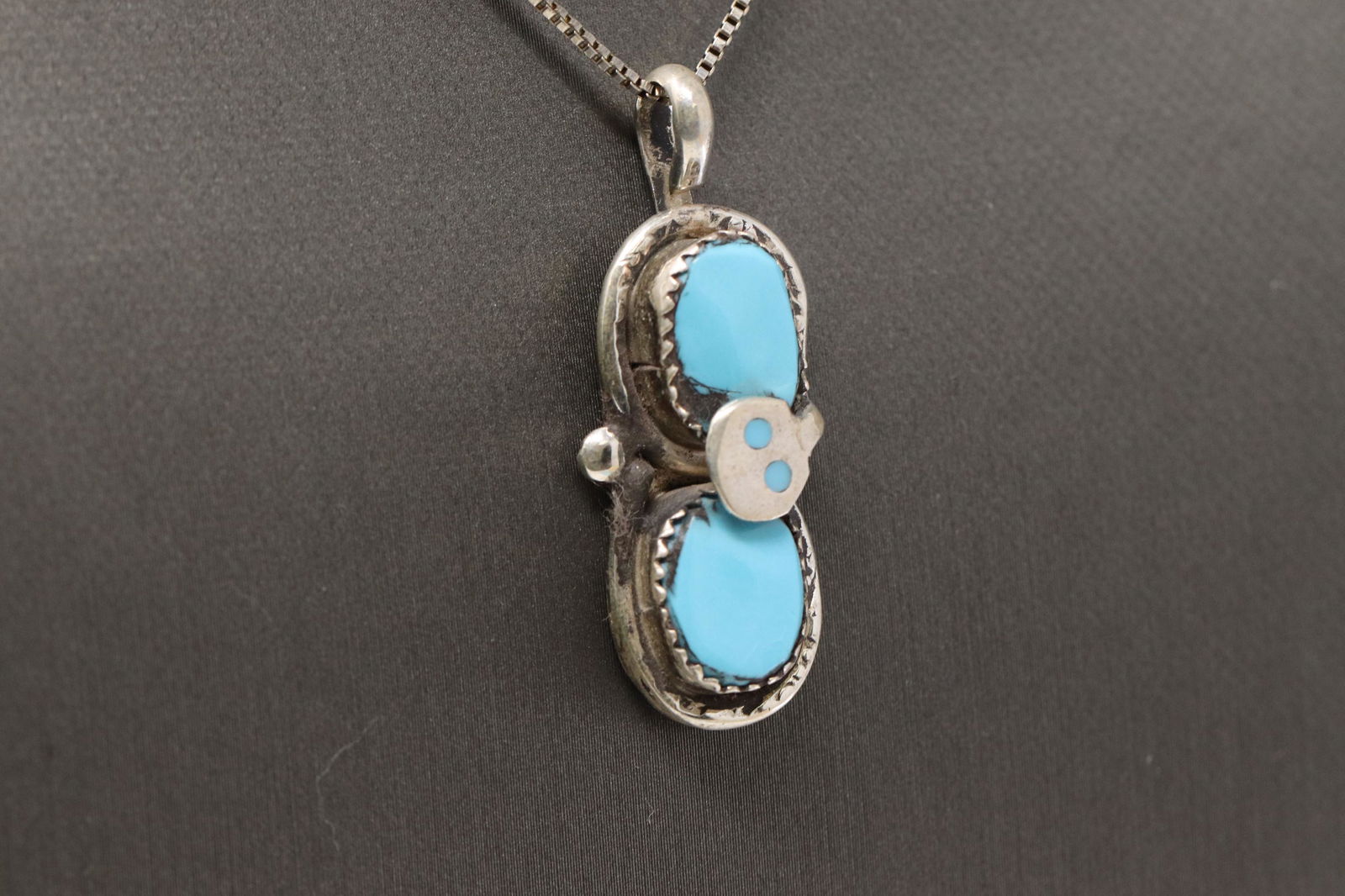 Zuni Handmade Sterling Silver Turquoise Snake Pendant (1 of 3)