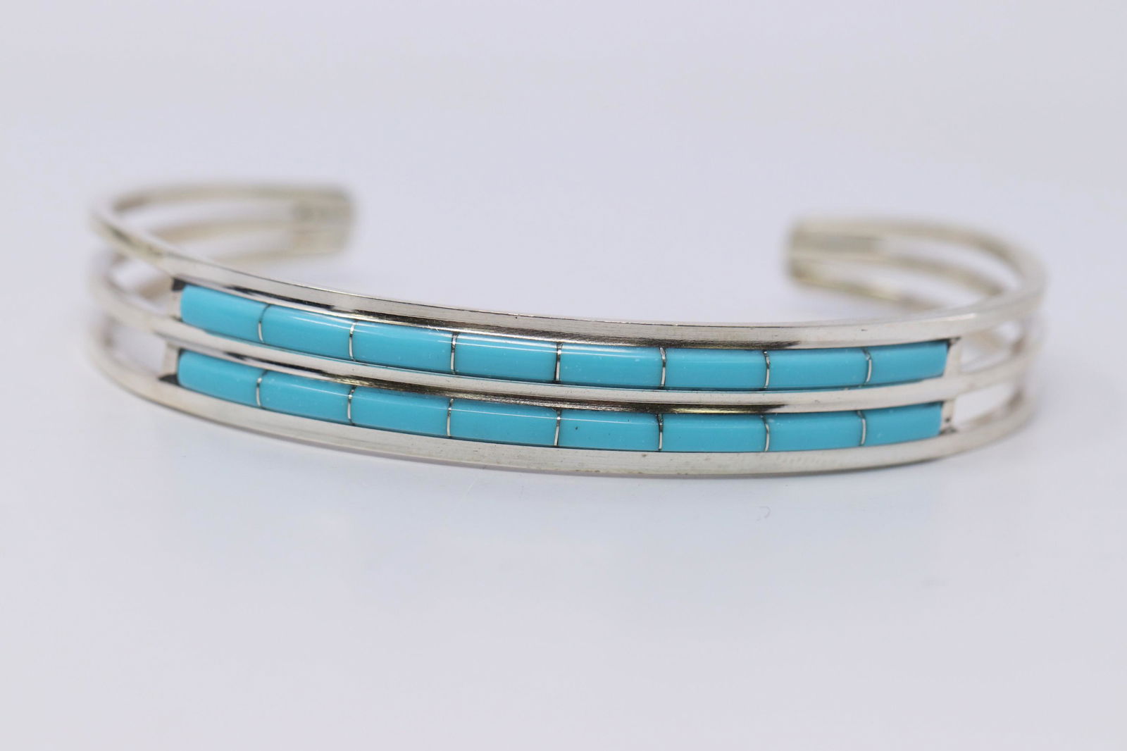 Zuni Handmade Sterling Silver Turquoise Cuff Bangle (1 of 3)