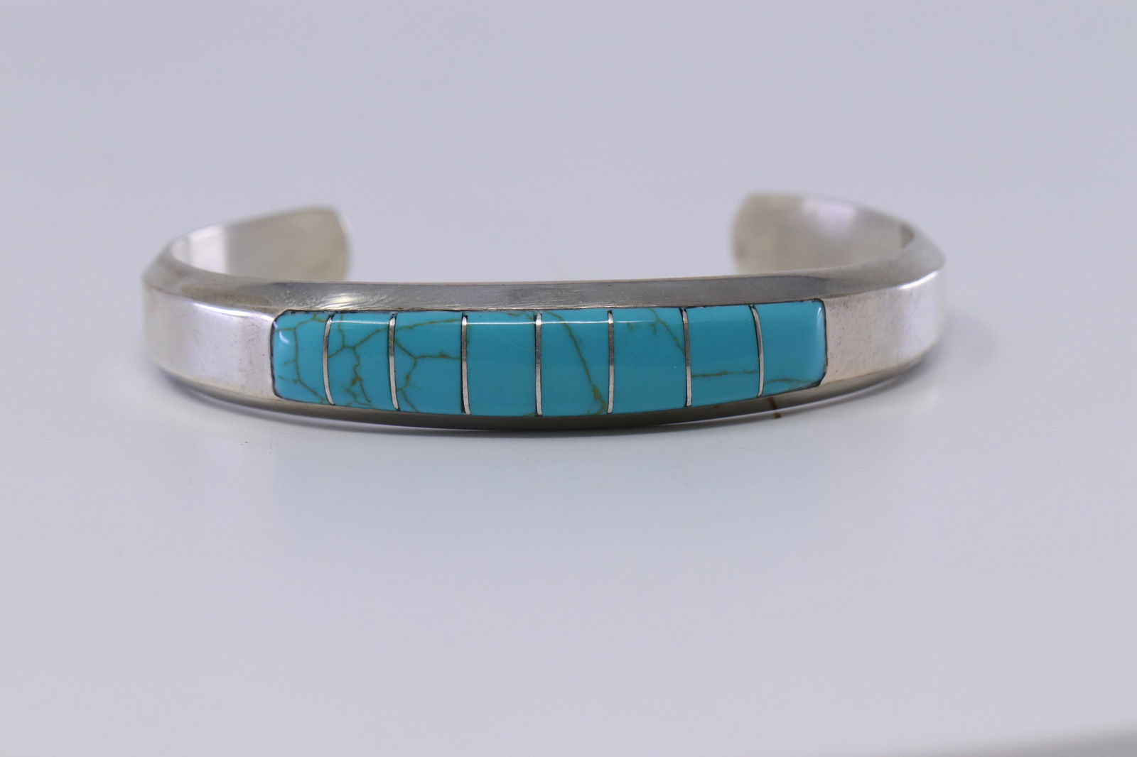 Navajo Handmade Martha Francisco Sterling Inlay Cuff (1 of 4)