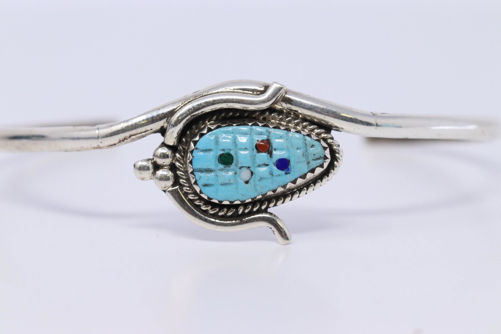 Zuni Native American Turquoise Corn Bracelet by Bev: This is a Zuni Native American Turquoise Corn Bracelet by Bev Etsate. REF:I8934T6995. Native American, Navajo, Southwestern Indian Jewelry.