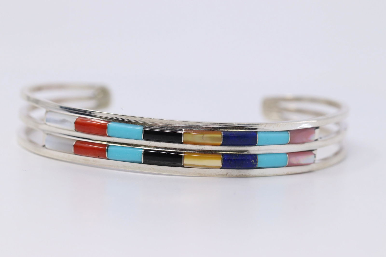 ZUNI HANDMADE CUFF/BRACELET SIGNED A & L WALLACE MULTI (1 of 4)
