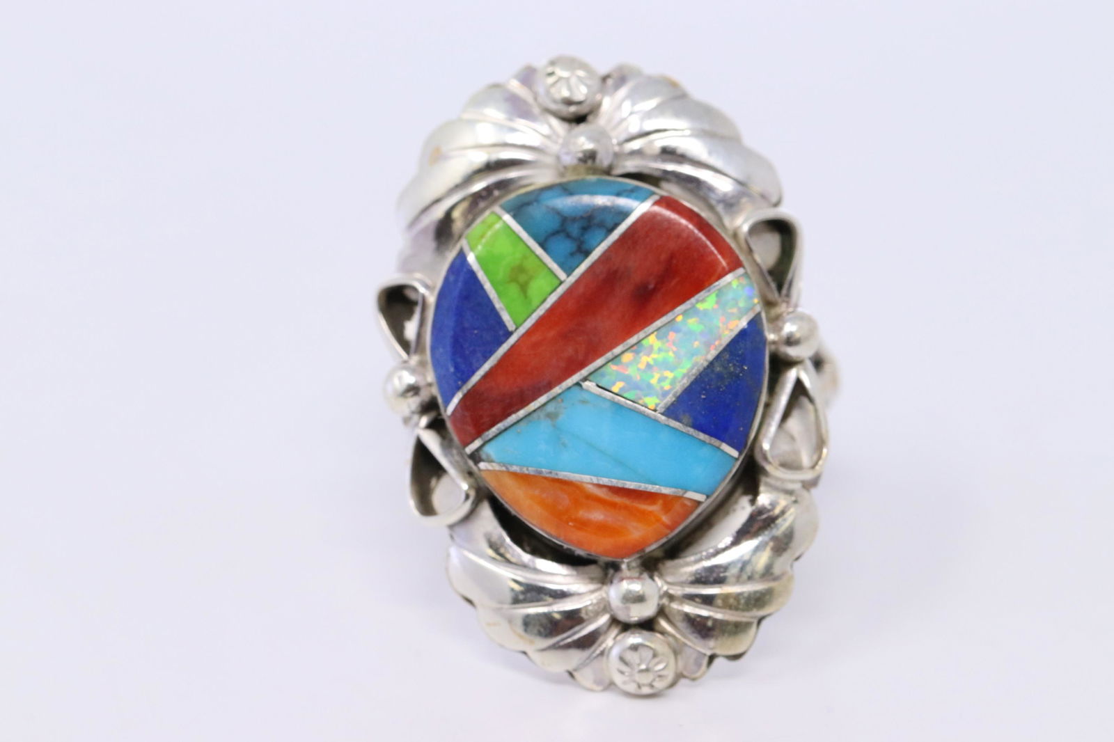 NAVAJO STERLING SILVER MULTI-STONE INLAY RING NATIVE (1 of 3)