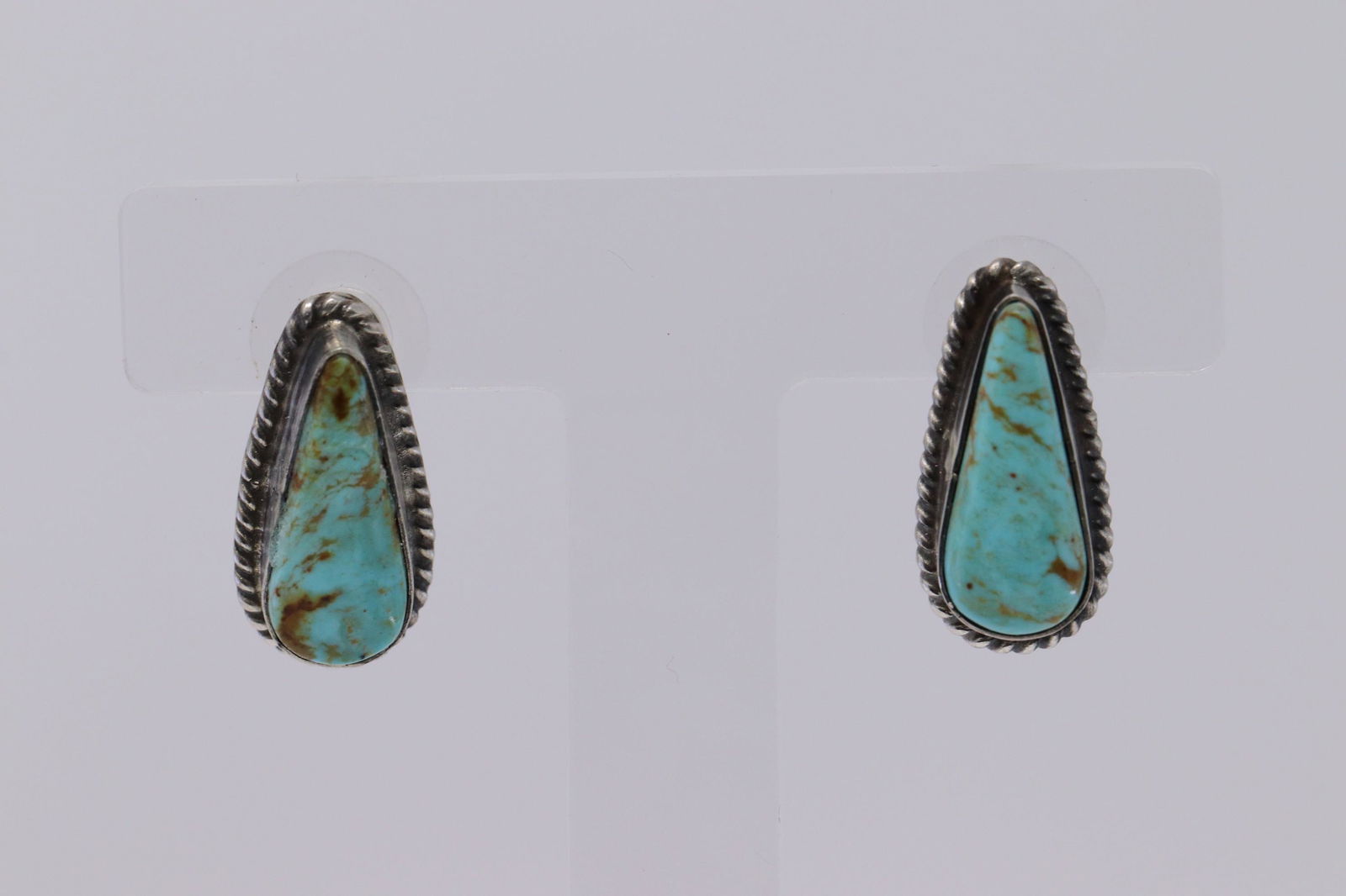 Navajo Handmade Turquoise Earrings Set in Sterling (1 of 3)