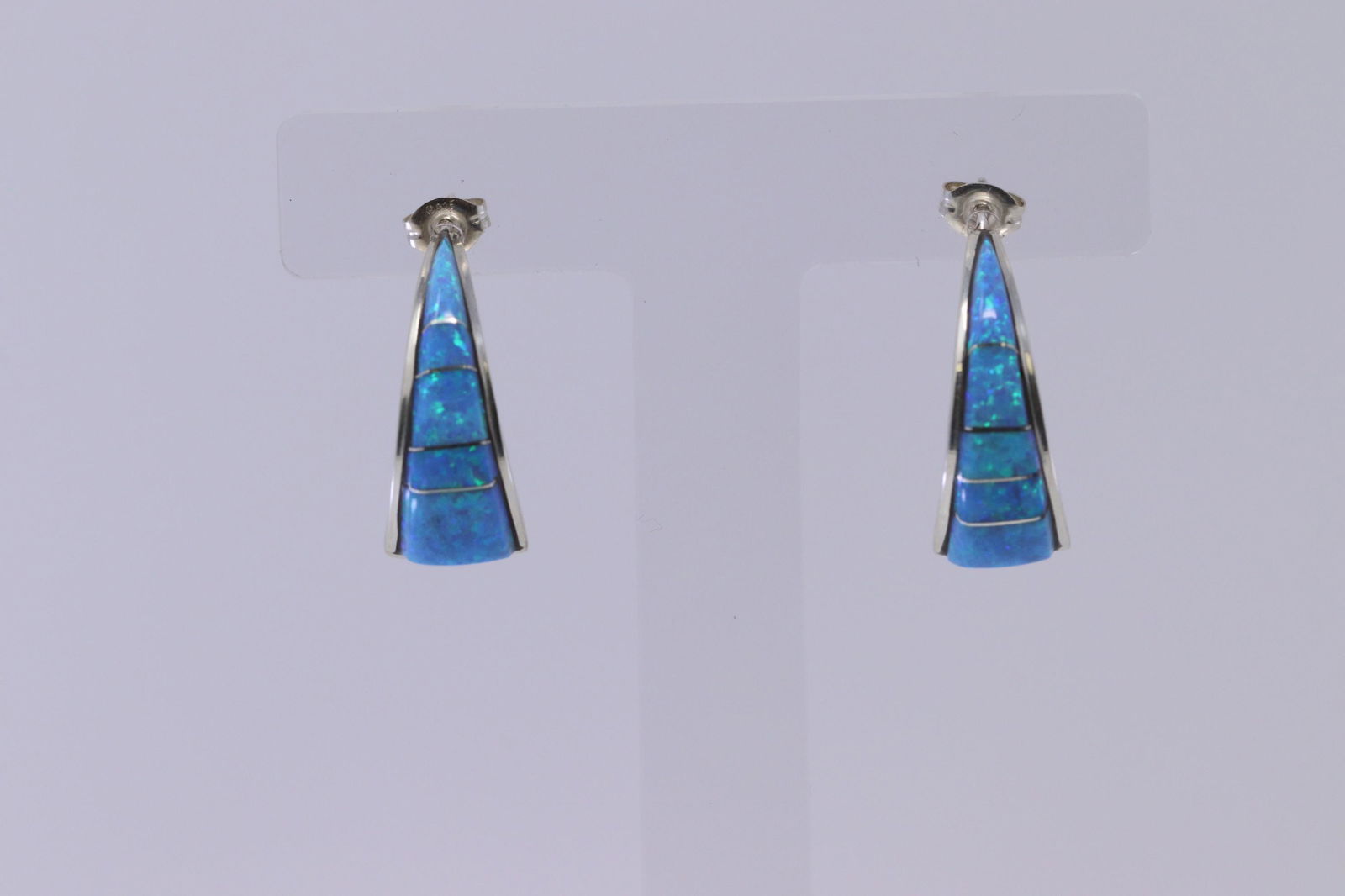 Handcrafted Zuni Inlay Blue Opal Earrings Set In (1 of 4)