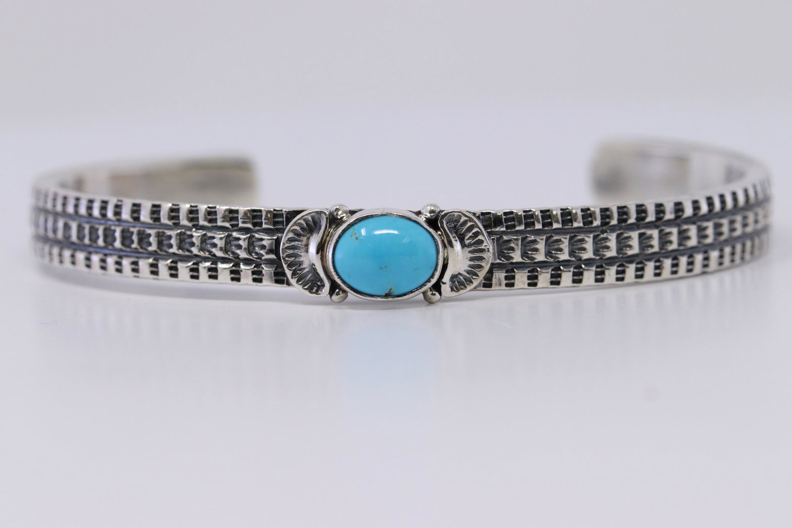Native American Navajo Sleeping Beauty Turquoise: This is a Native American Navajo Sleeping Beauty Turquoise Handmade Bracelet By Jane Delgarito.