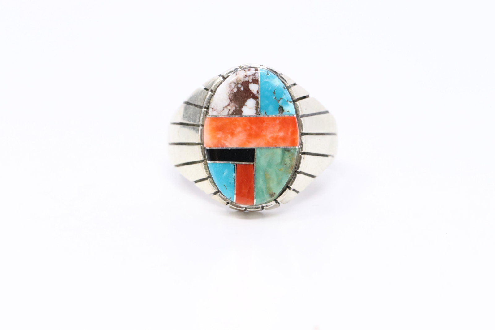 Native American Sterling Silver Navajo Handmade: This is a Native American Sterling Silver Navajo Handmade Multicolor Ring by Ray Jack .Ring size 13.00