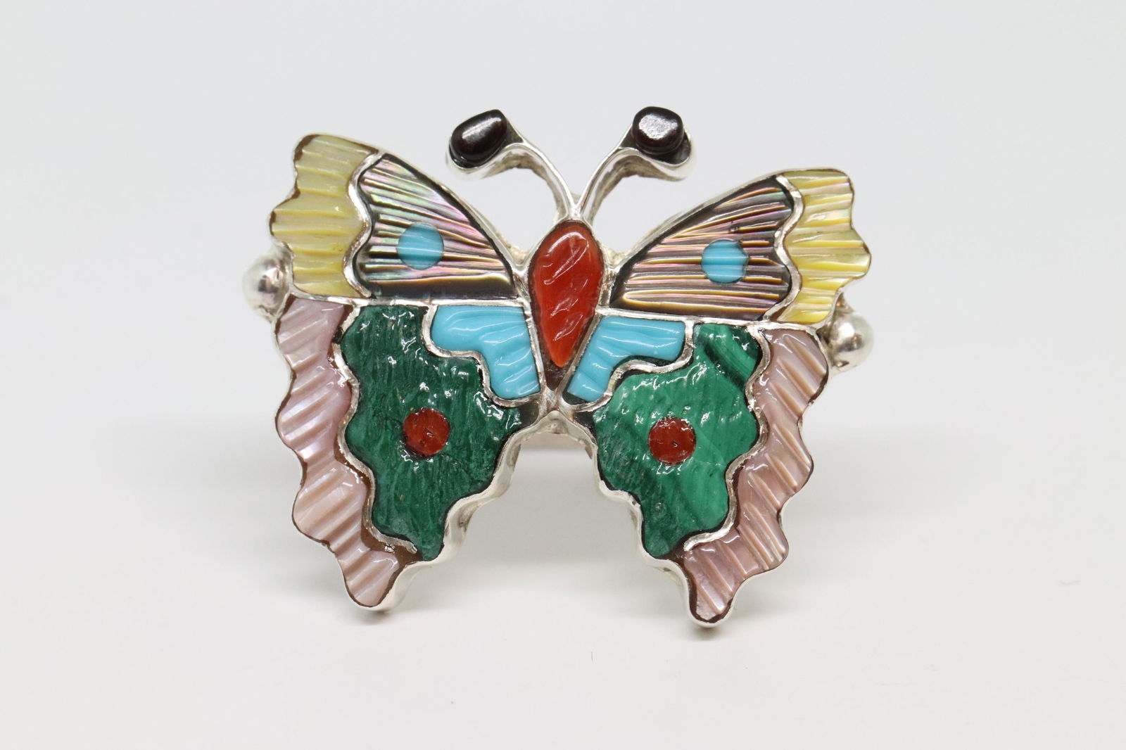 Ladies Sterling Turquoise MOP Butterfly Ring Zuni (1 of 3)