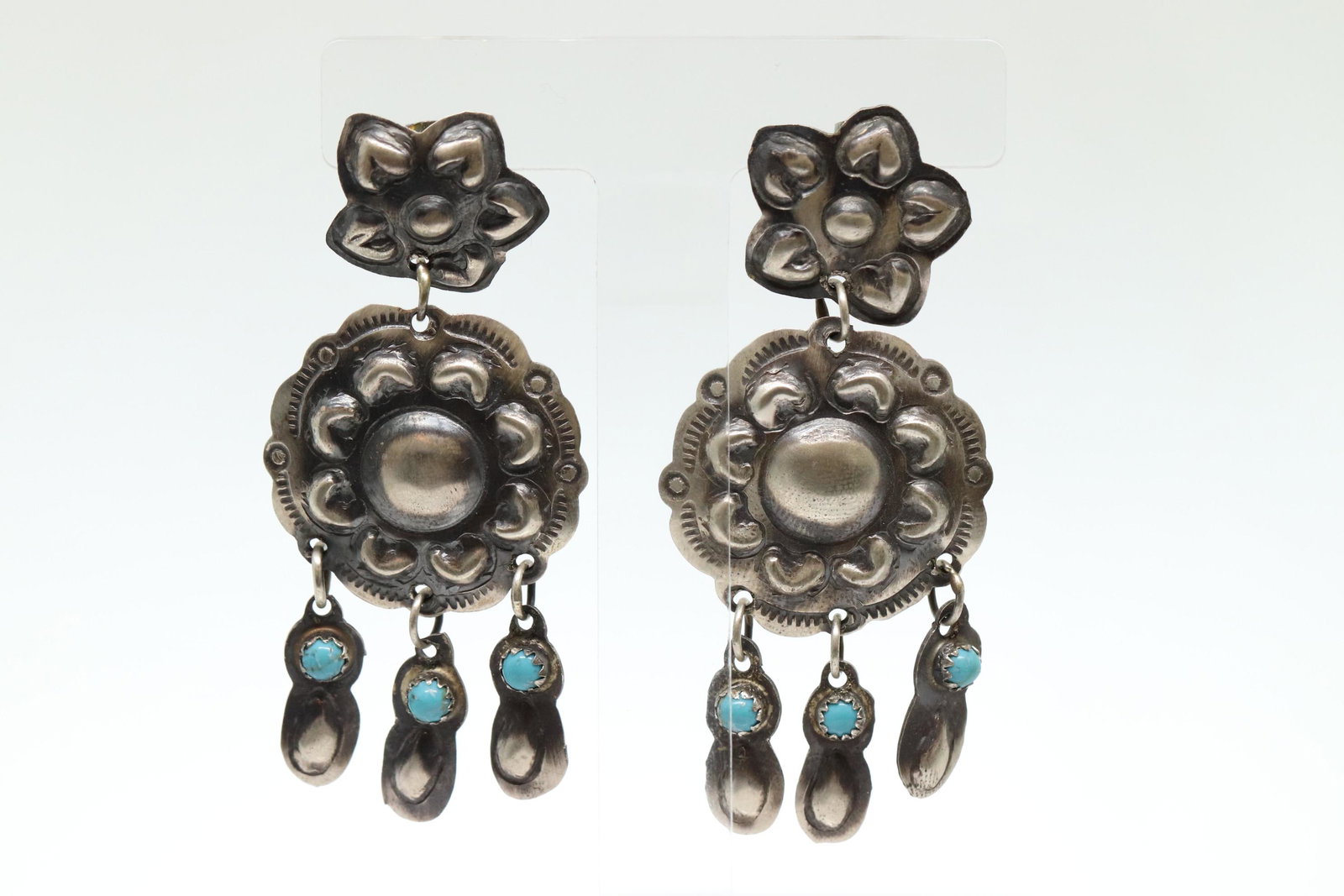 Tim Yazzie Sterling Silver Turquoise Navajo Dangle: This is a Native American Tim Yazzie Sterling Silver Turquoise Navajo Dangle Earrings.