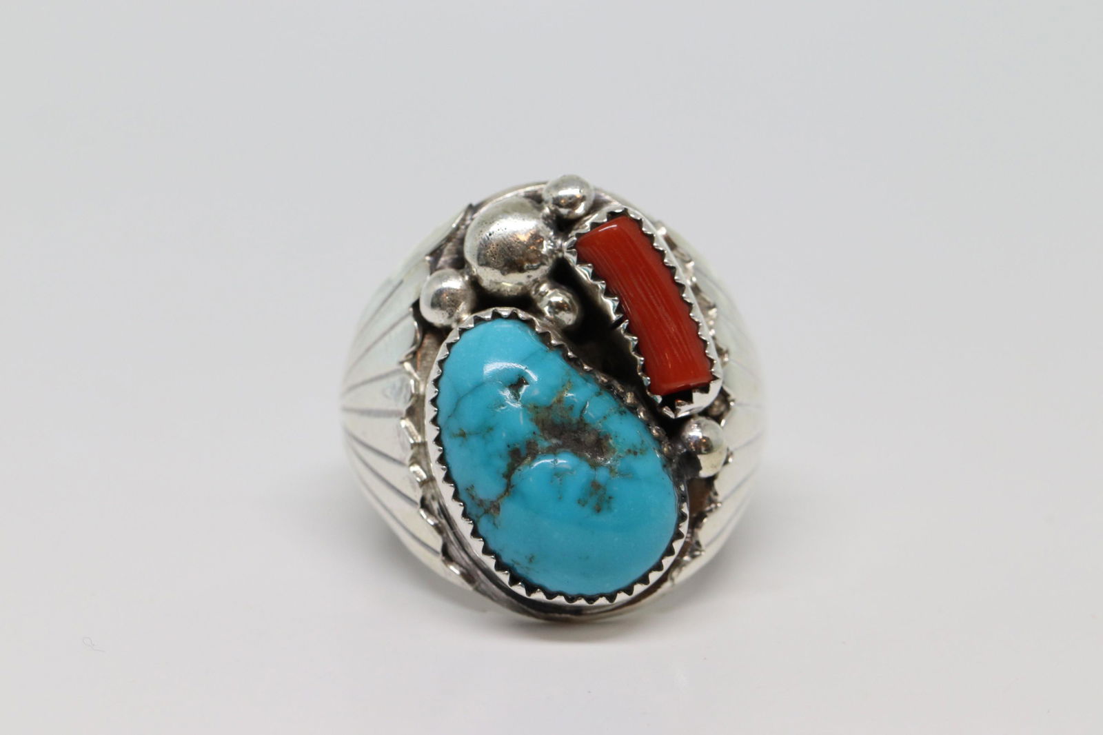Native American Mens Sterling Silver Turquoise Ring (1 of 3)