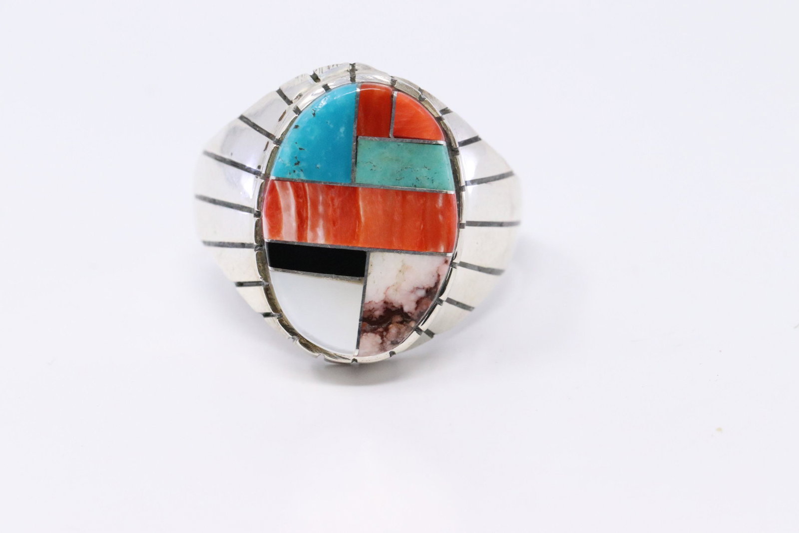 Native American Navajo Handmade Multi-Color Germstones: This is a Native American Navajo Handmade Multi-Color Germstones By Ray Jack. Ring size is 11.50.