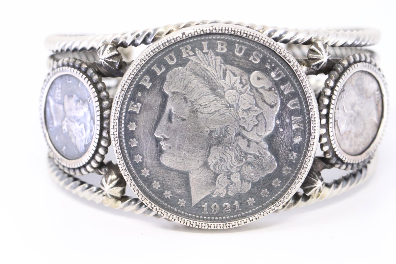 Native American Twist Sterling Silver Morgan Dollar &: This is a Native American Twist Sterling Silver Morgan Dollar & Dime Cuff Bracelet