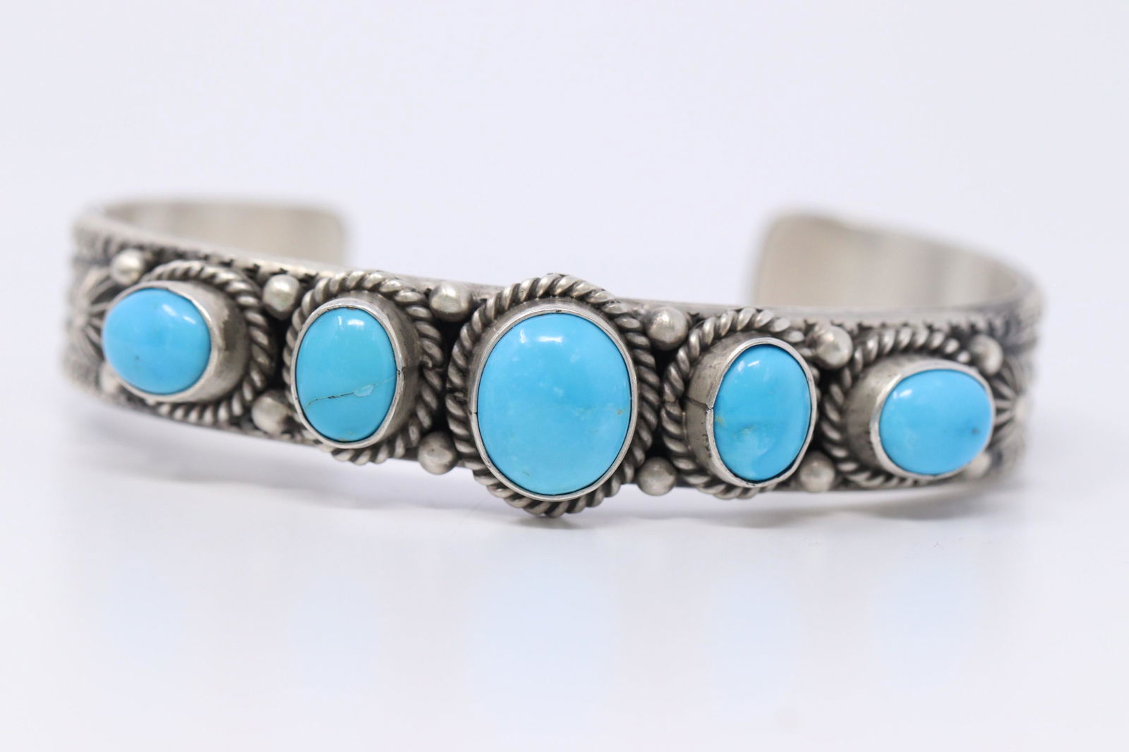 Navajo Handmade Sterling Silver with Turquoise Cuff (1 of 4)
