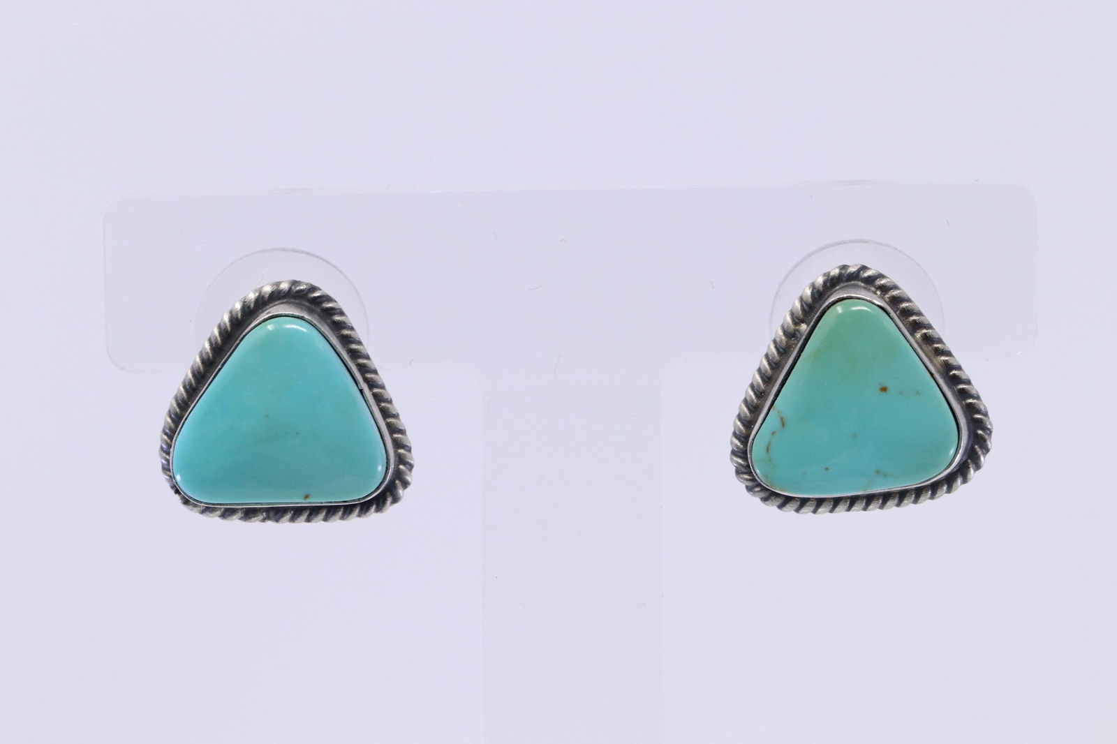 Navajo Handmade Kingman Turquoise Earrings Set in (1 of 3)
