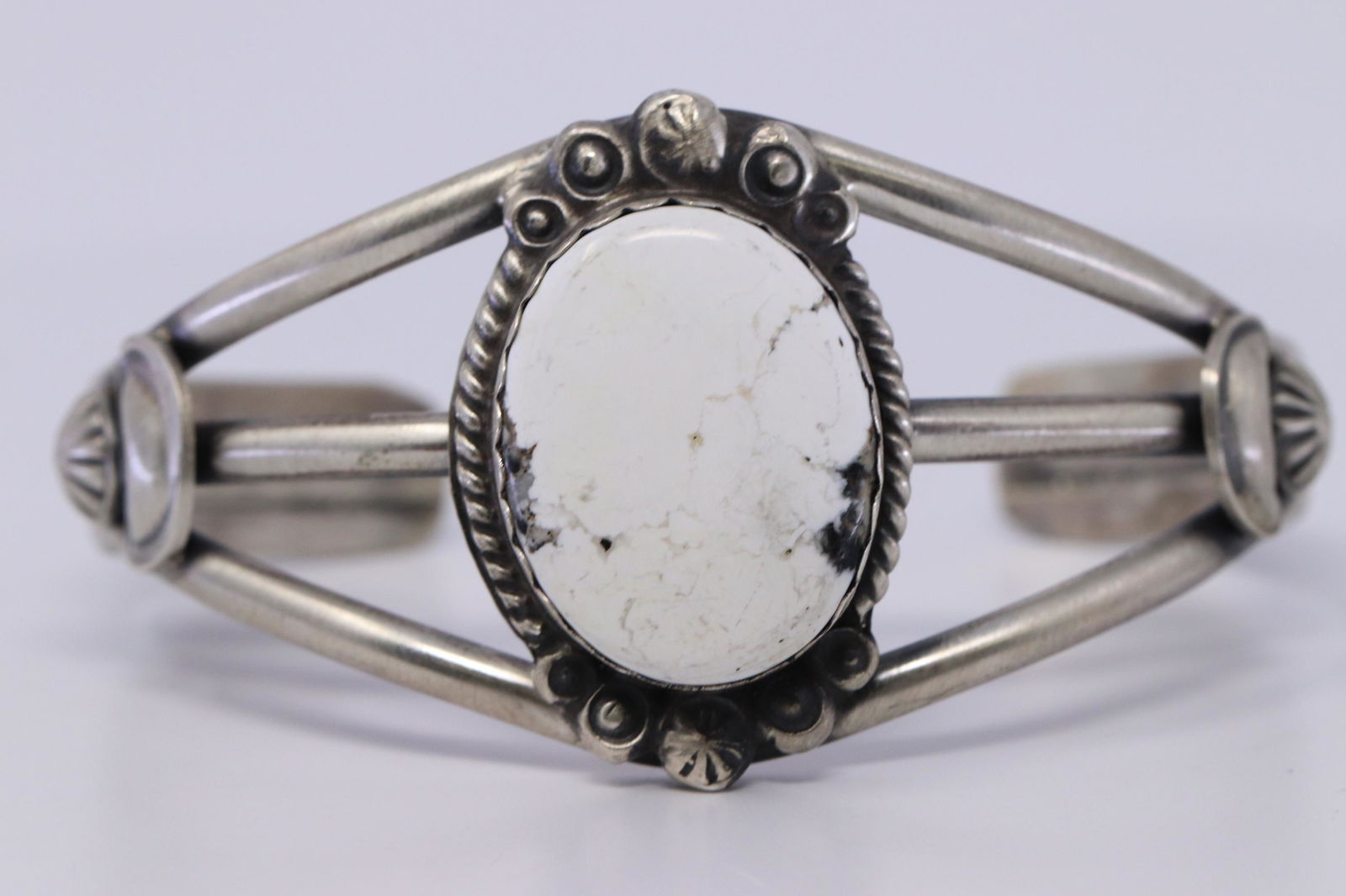 Navajo Handmade Sterling Silver White Buffalo Bracelet (1 of 3)