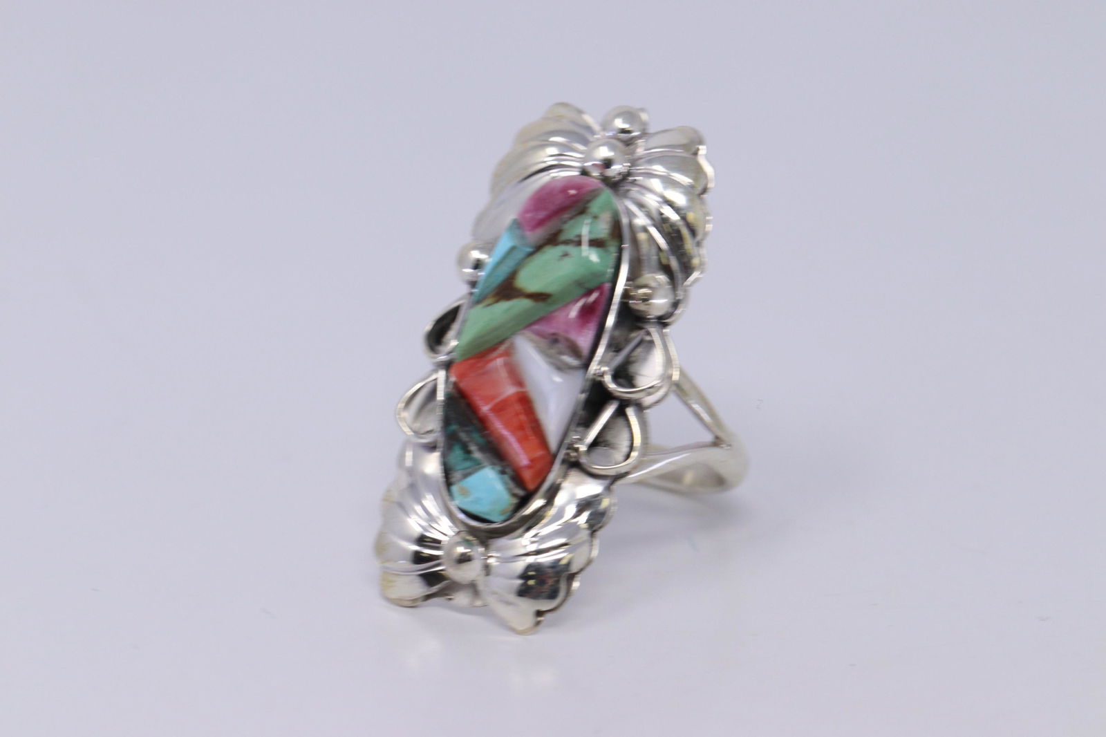 Native Navajo Sterling Silver Multi Stone Inlay Ring By (1 of 2)