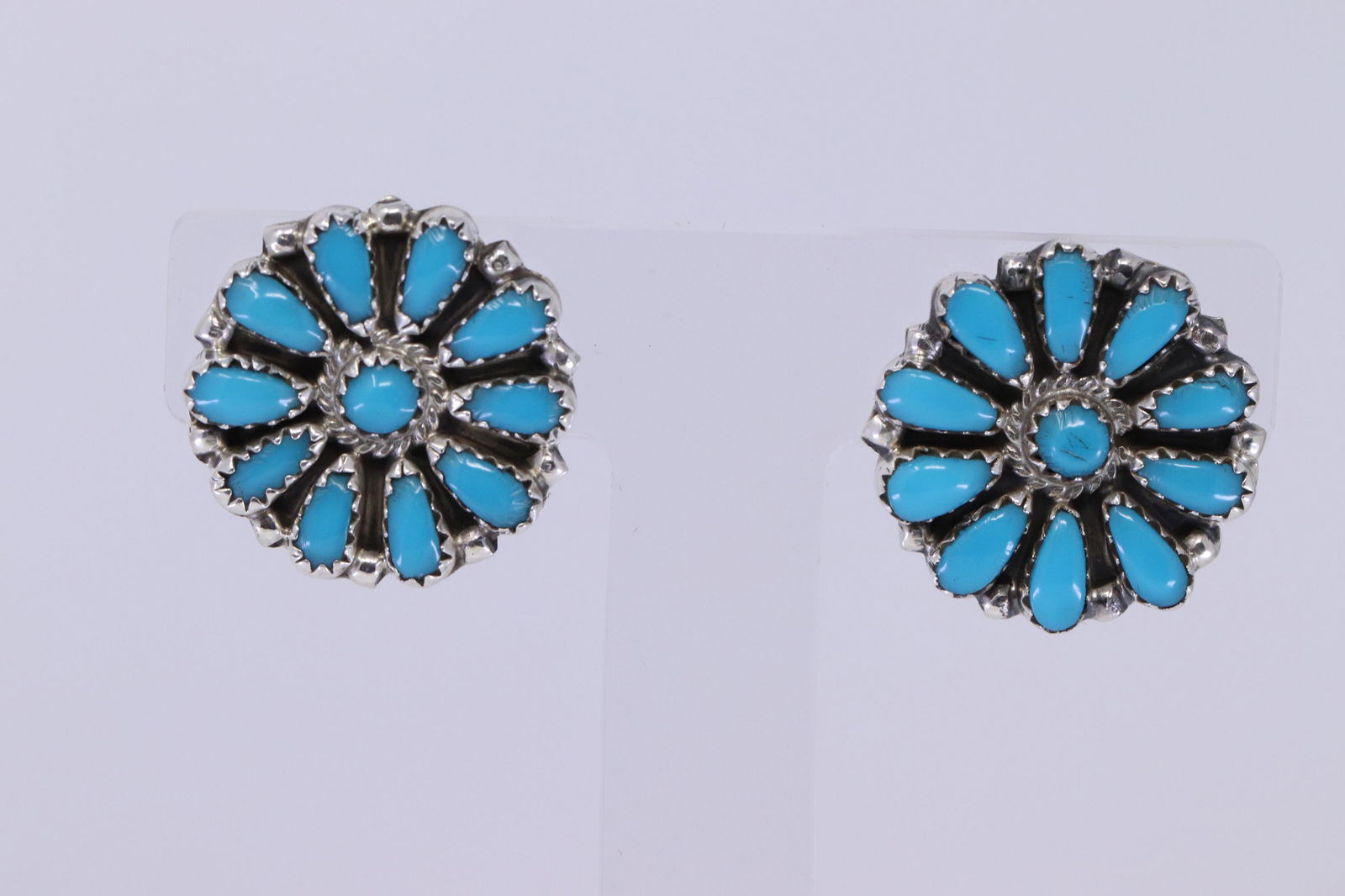 Native American Sterling Silver Handmade Turquoise: This is a Native American Sterling Silver Handmade Turquoise Navajo Cluster Earring.