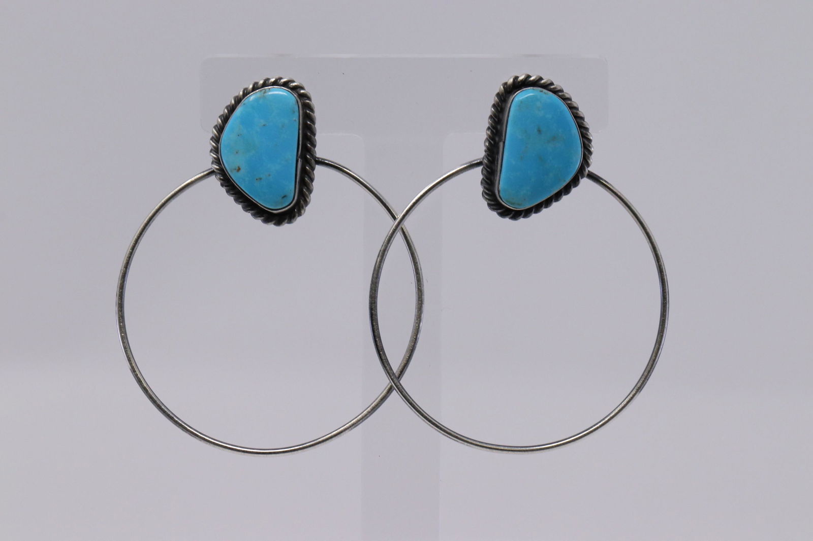 Navajo Sterling Silver Turquoise Dangle Hoop Earrings (1 of 3)