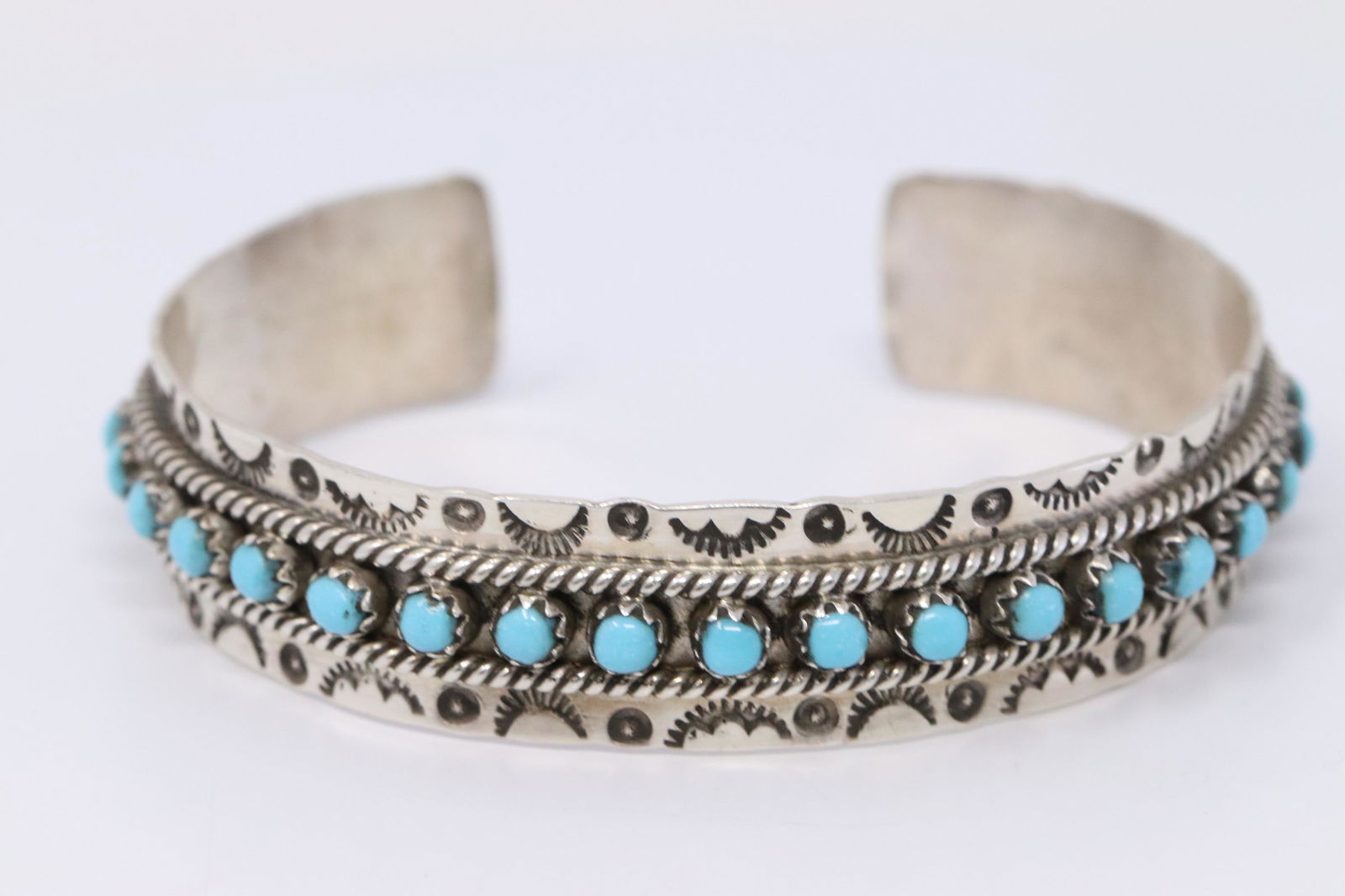 Native American Zuni Handmade Turquoise Dotted Sterling (1 of 4)