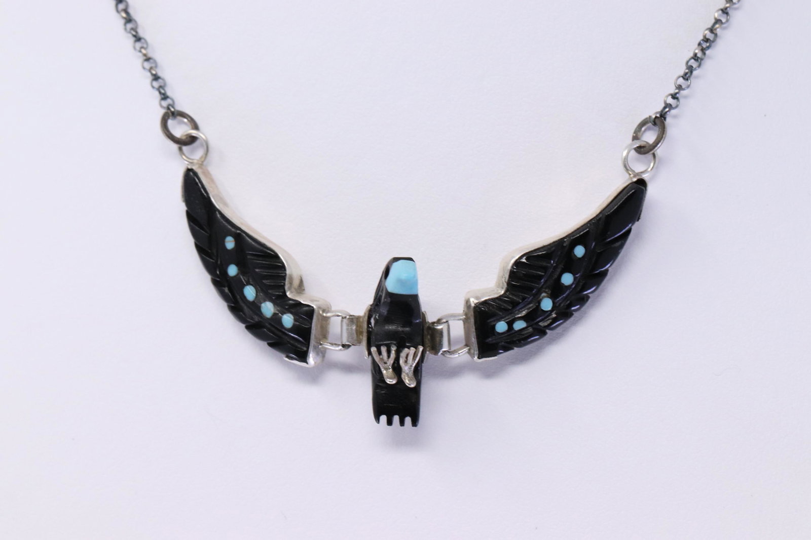 Native American Navajo Handmade Sterling Silver Eagle: This is a Native American Navajo Handmade Sterling Silver Eagle Black Onyx Necklace By Ben Livingston. Necklace length is 18.00".