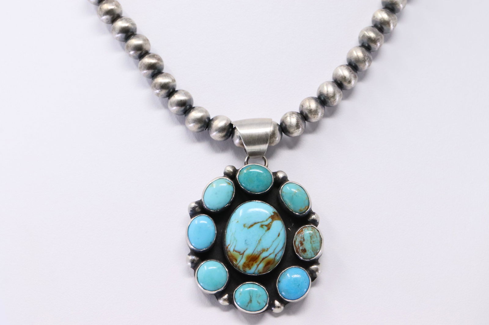 Navajo Handmade Sterling Silver Turquoise Pendant By (1 of 5)