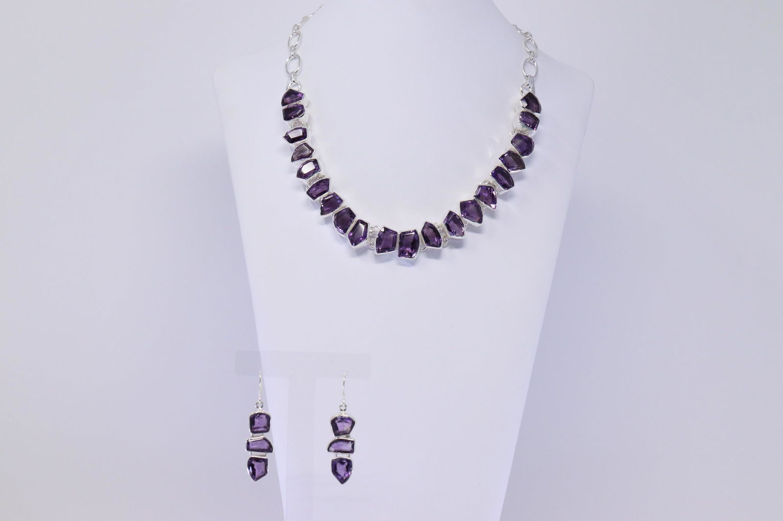 925 Silver Ladies Necklace & Earring's Amethyst Set (1 of 4)