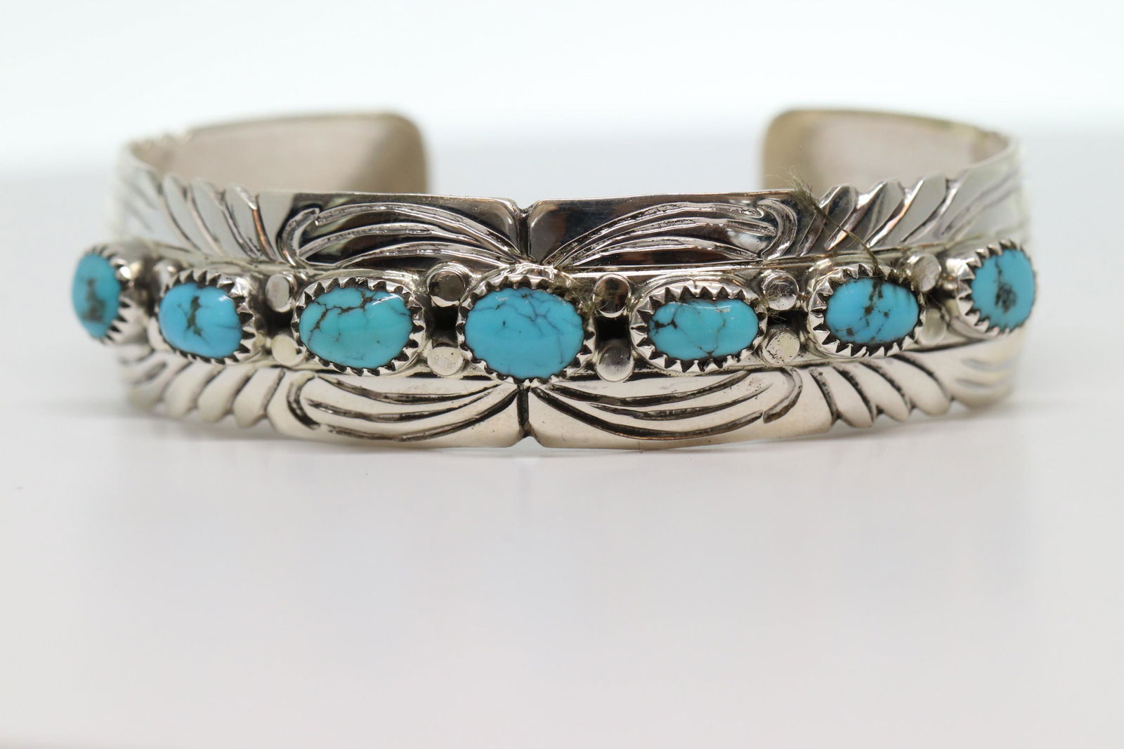 Navajo Indian Sterling Silver Turquoise 7 Stone (1 of 3)