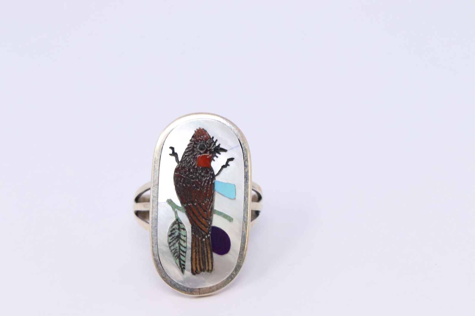 Native American H M Coonsis Zuni Inlay Sterling Ring (1 of 4)