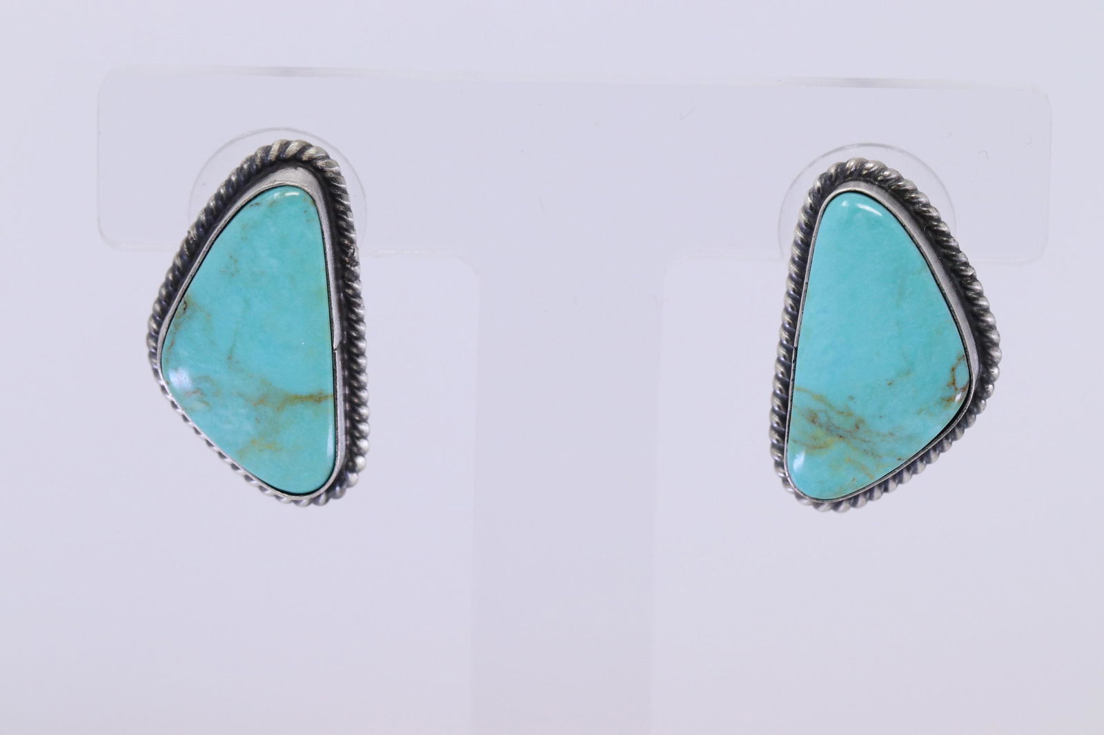 Navajo Handmade Kingman Turquoise Earrings Set in (1 of 2)