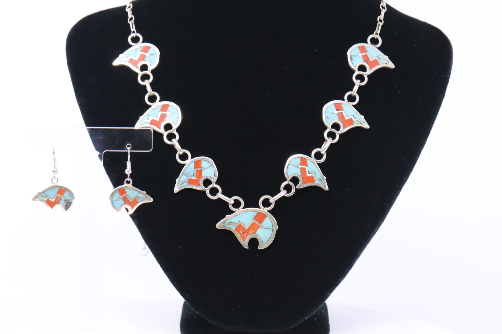Native American Navajo Inlay Bear Necklace Set By (1 of 5)