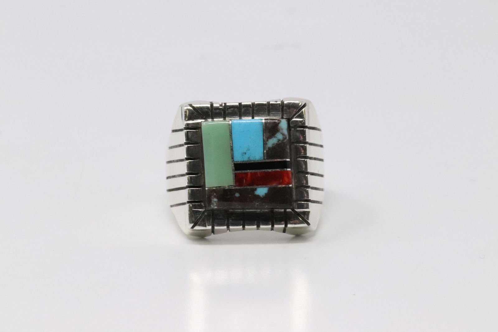 Native American Navajo Handmade Sterling Silver: This is a Native American Navajo Handmade Sterling Silver Multi-Color by Ray Jack.Ring size is 10.00