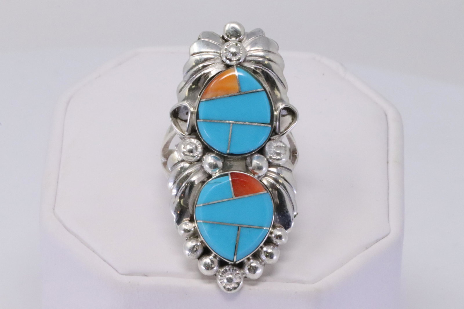 Native American Navajo Handmade Sterling Silver Multi: This is a Native American Navajo Handmade Sterling Silver Multi Color Inlay Ring by Jerome Yazzie.Ring Size is 8.00