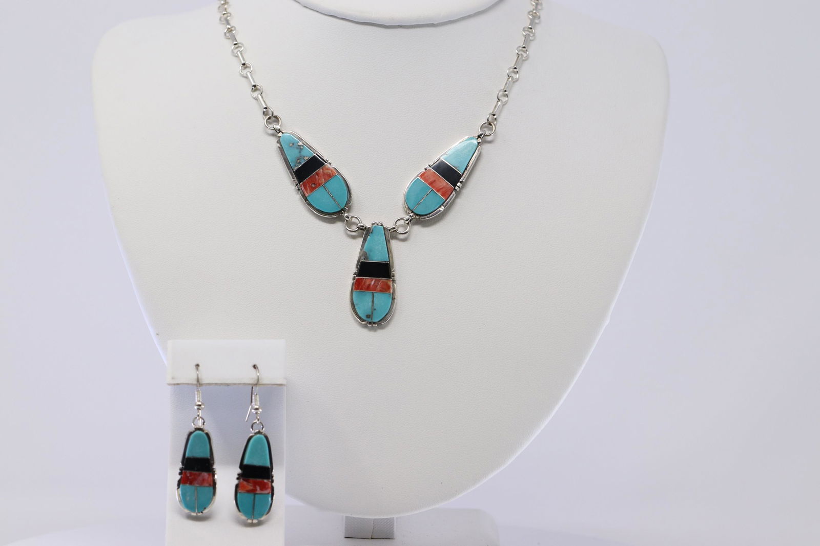 Navajo Handmade Multi-Stone Necklace Set in Sterling (1 of 5)