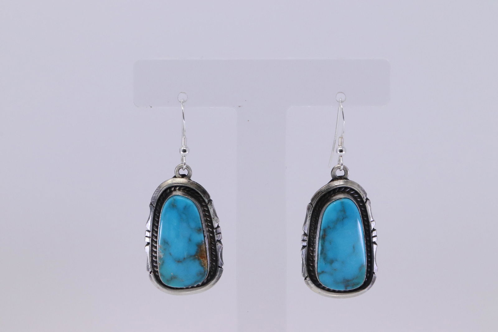 Navajo Handmade Kingman Turquoise Earrings Set in (1 of 4)