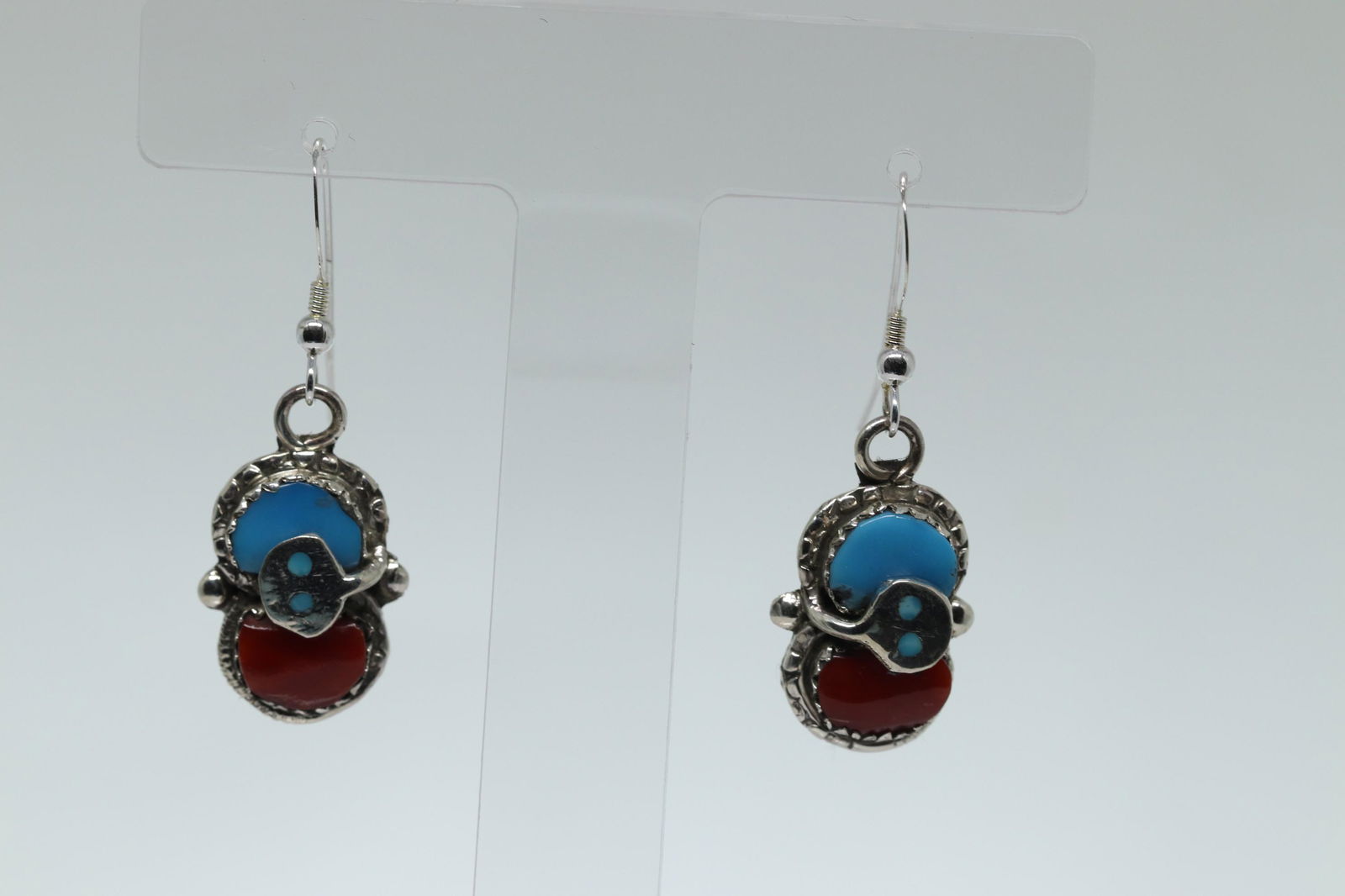 Native American Navajo Handmade Turquoise Coral Dangle (1 of 5)
