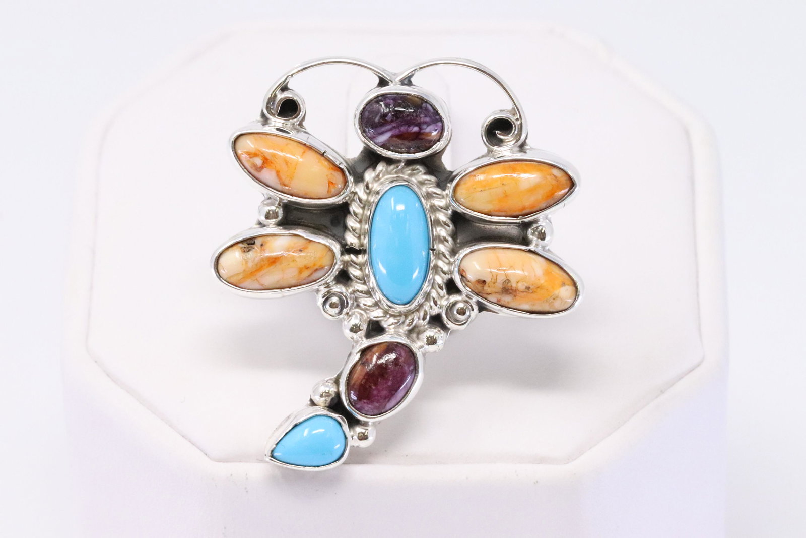Native American Navajo Handmade Sterling Silver: This is a Native American Navajo Handmade Sterling Silver Multi-Color Dragonfly Ring by Bobby Platero. Ring size is 7.50. REF:R.B
