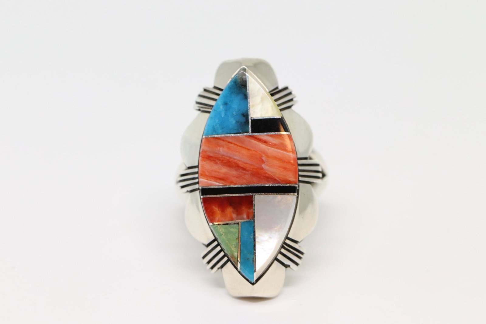 Native American Navajo Handmade Sterling Multi-Color: This is a Native American Navajo Handmade Sterling Multi-Color Ring. By R.