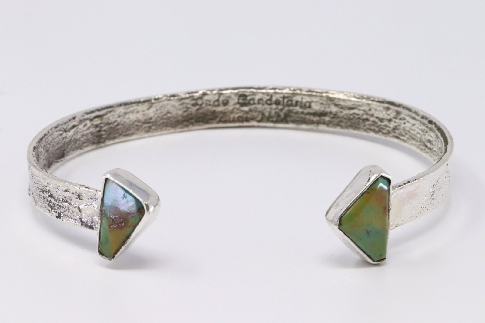 Native American Navajo Handmade Sterling Silver Kingman: This is a Native American Navajo Handmade Sterling Silver Kingman Turquoise Bracelet by Jude Candelaria. REF: I.D