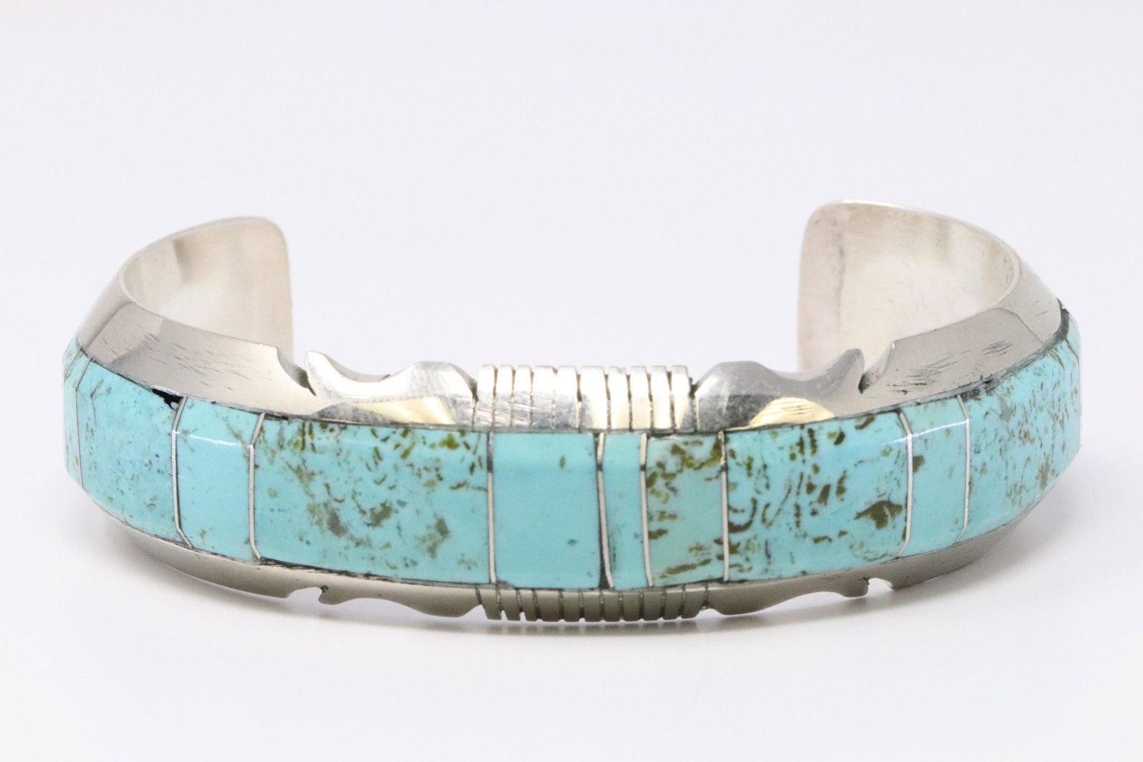 Native American Navajo Handmade Sterling Silver: This is a Native American Navajo Handmade Sterling Silver Turquoise Inlay Bracelet by Steve Francisco.