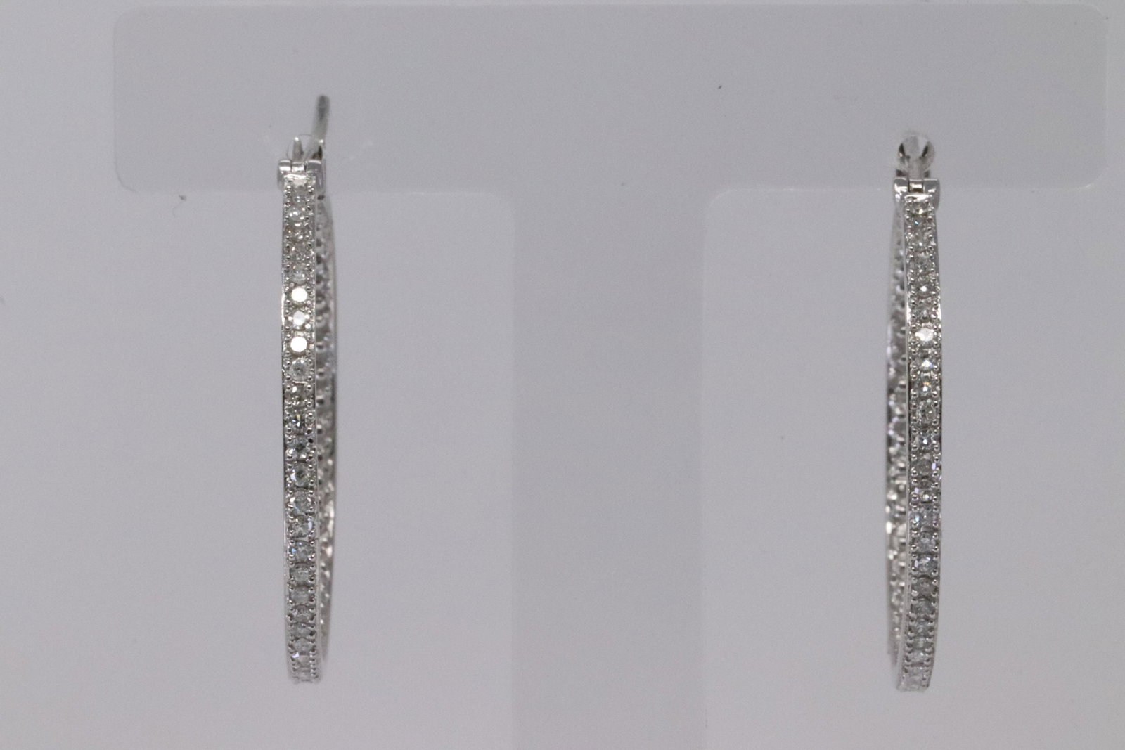 Ladies 14k White Gold  Diamond Hoop Earrings (1 of 6)