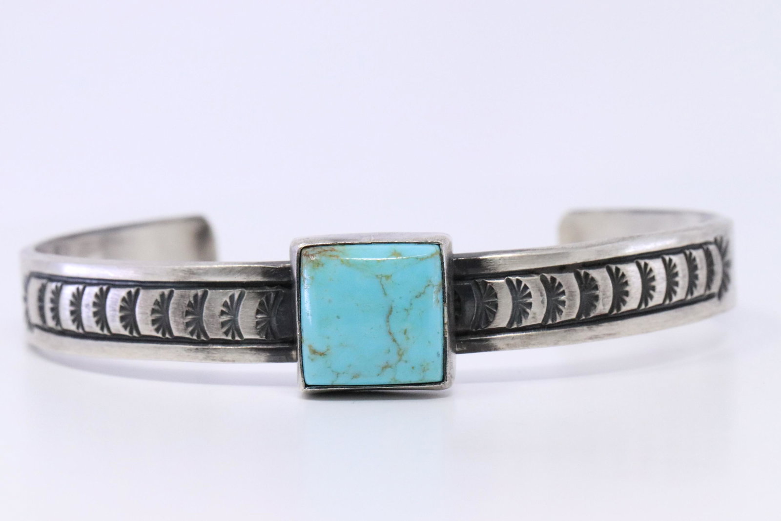 Native American Navajo Handmade Sterling Silver: This is a Native American Navajo Handmade Sterling Silver Turquoise Bracelet By Rick Inriquez.