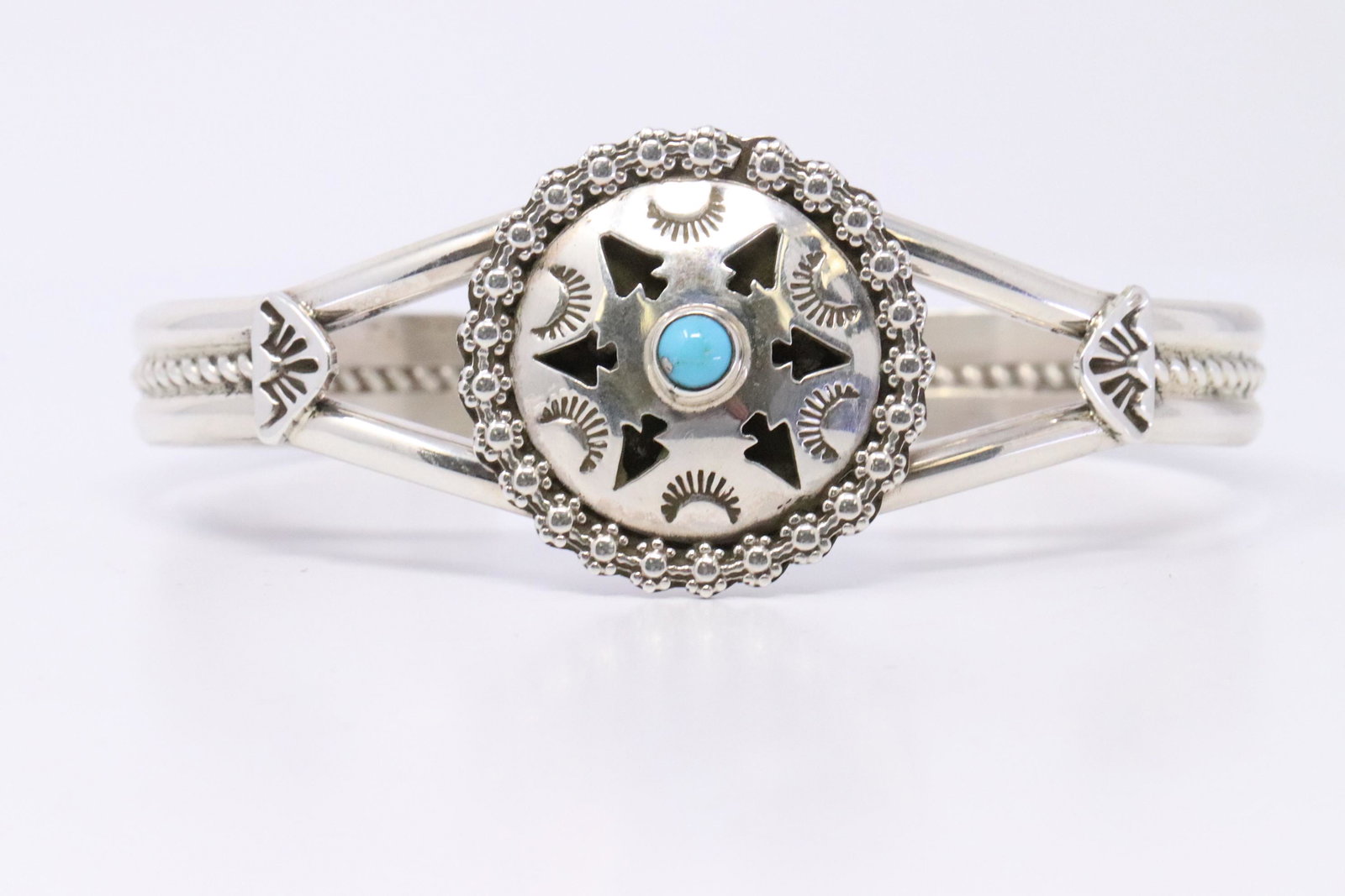 Native American Navajo Handmade Sterling Silver: This is a Native American Navajo Handmade Sterling Silver Turquoise Bracelet by Jeff James Jr. Bracelet Measurement inside is 6.00in