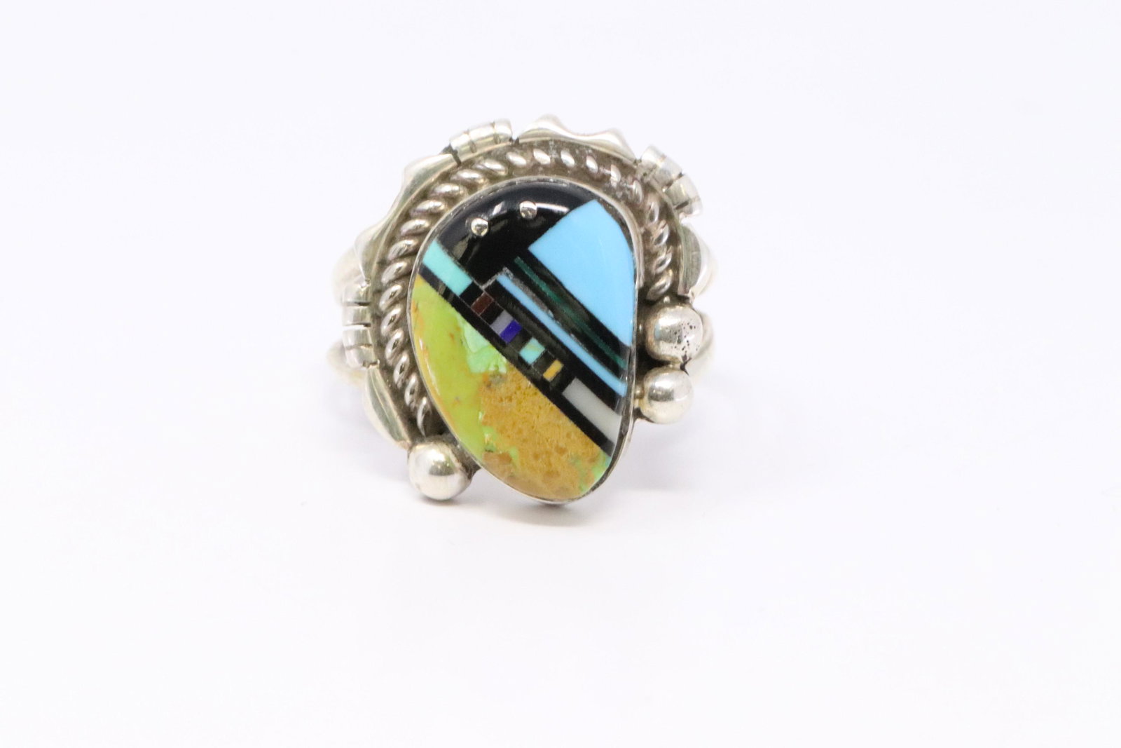 Native American Navajo Handmade Sterling Silver: Native American Navajo Handmade | Sterling Silver | Multi-Color Stone | Ray Jack | Ring size: 8.50 | Native American Navajo Southwest Indian