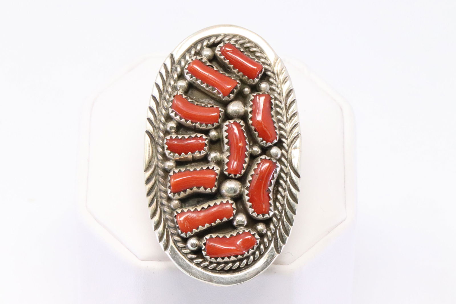 Native American Sterling Silver Navajo Handmade Coral (1 of 4)