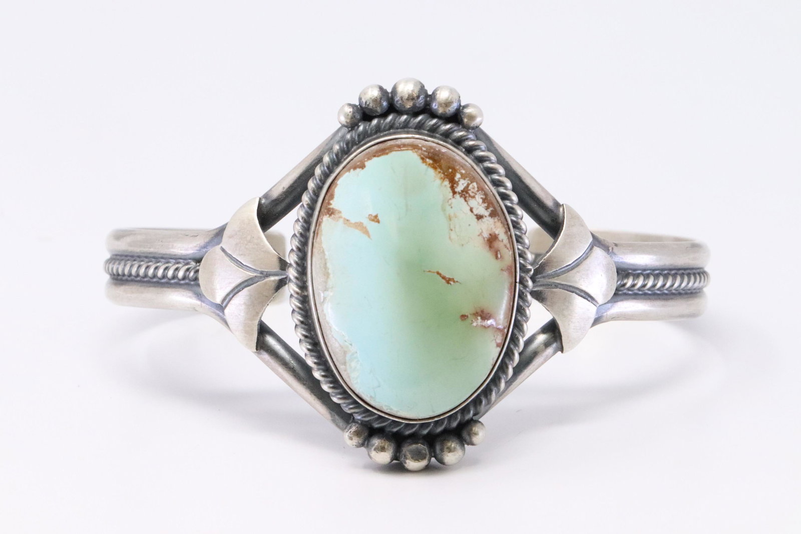 Native American Navajo Handmade Sterling Silver Royston: This is a Native American Navajo Handmade Sterling Silver Royston Bracelet by Mary Ann Spencer. REF: R.A