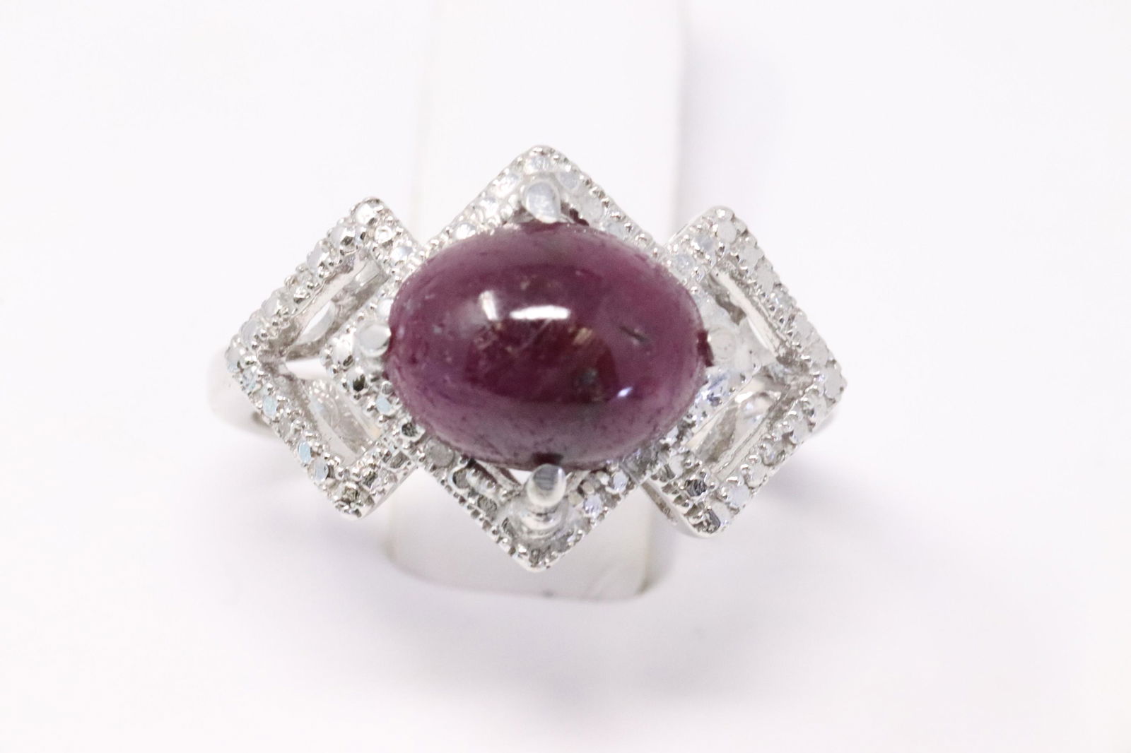 Ladies 14k White gold Star Ruby & Diamond Accent Ring (1 of 5)