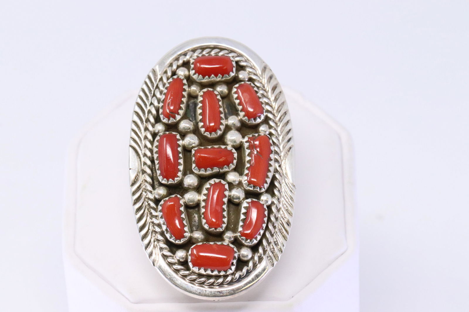 Native Navajo Handmade Sterling Silver Coral Ring By (1 of 4)