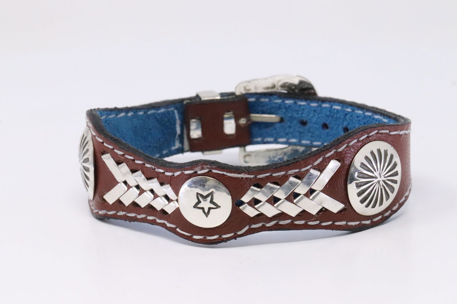 Native American Navajo Handmade Sterling Silver Leather (1 of 2)