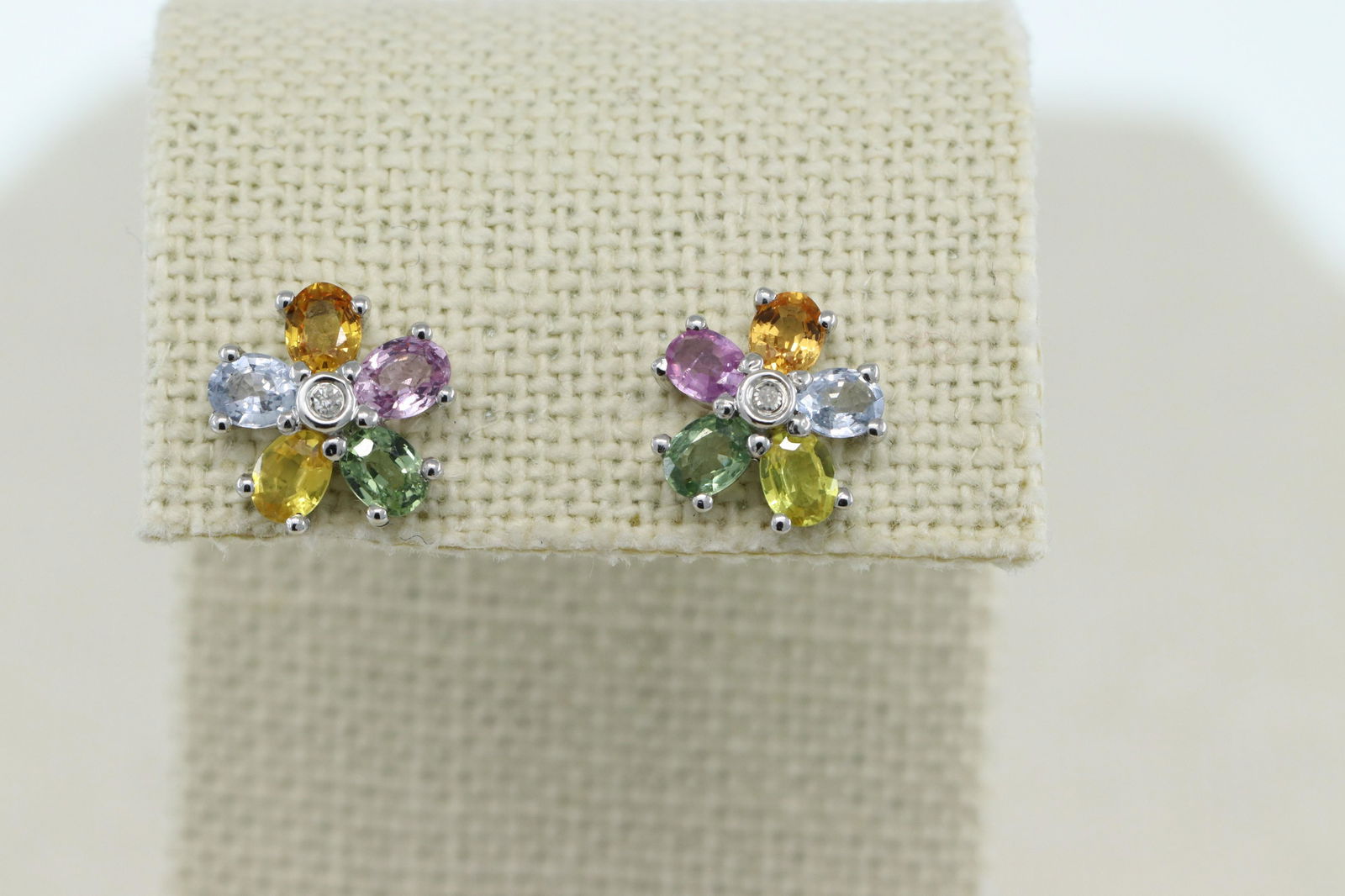 14Kt Multi color Gemstone w/ Diamonds Earrings (1 of 4)