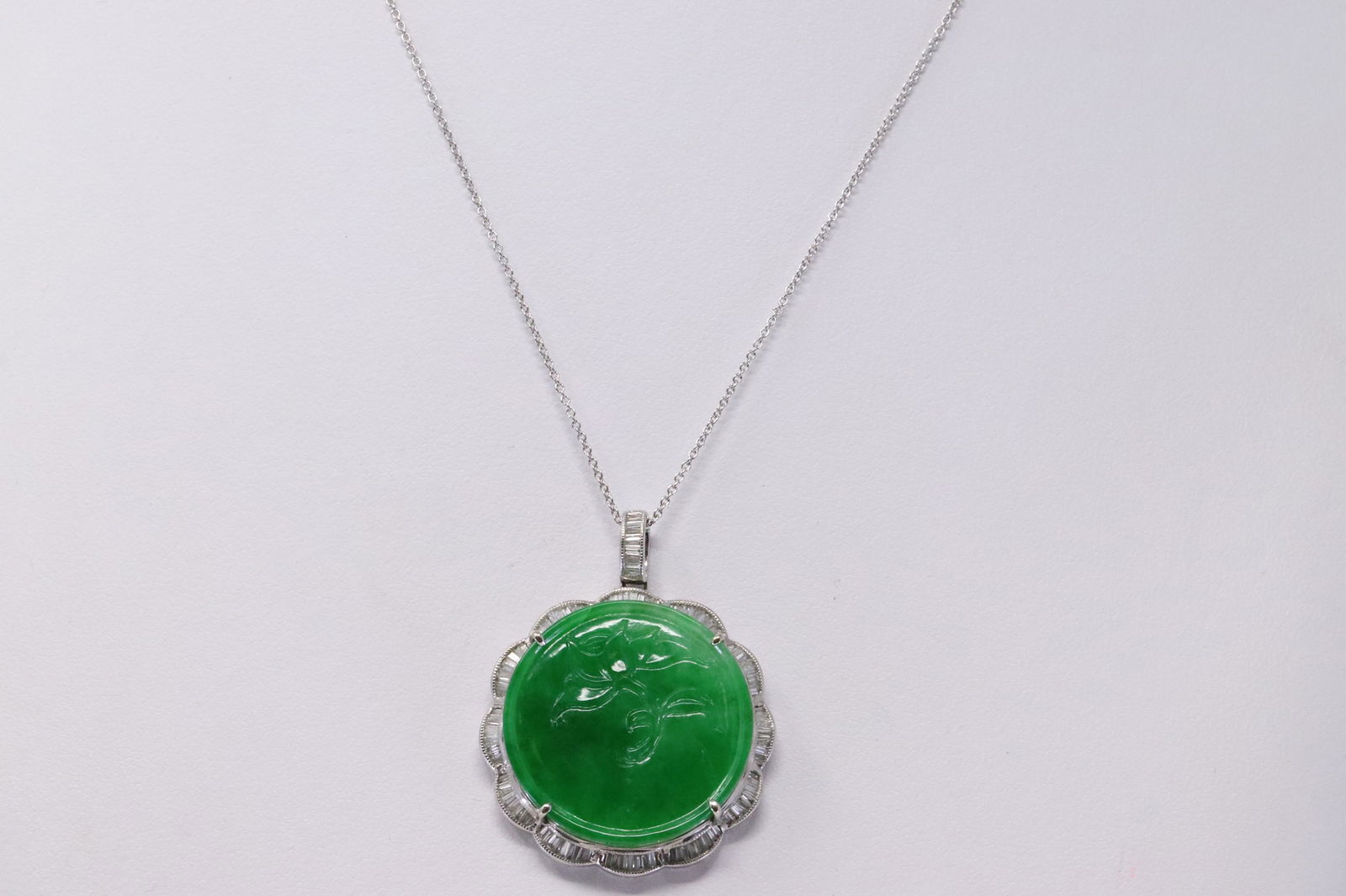 18Kt Diamond Jade Pendant. (1 of 4)