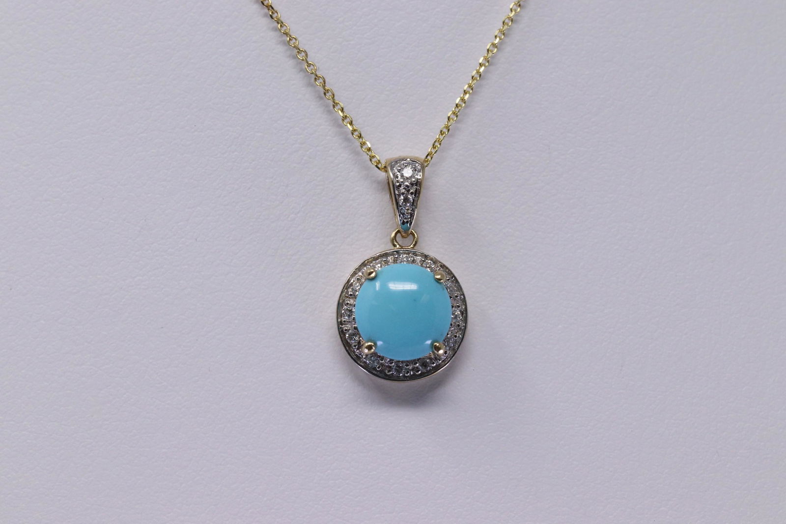 Ladies 14k Yellow Gold Turquoise Pendant with Diamonds (1 of 5)